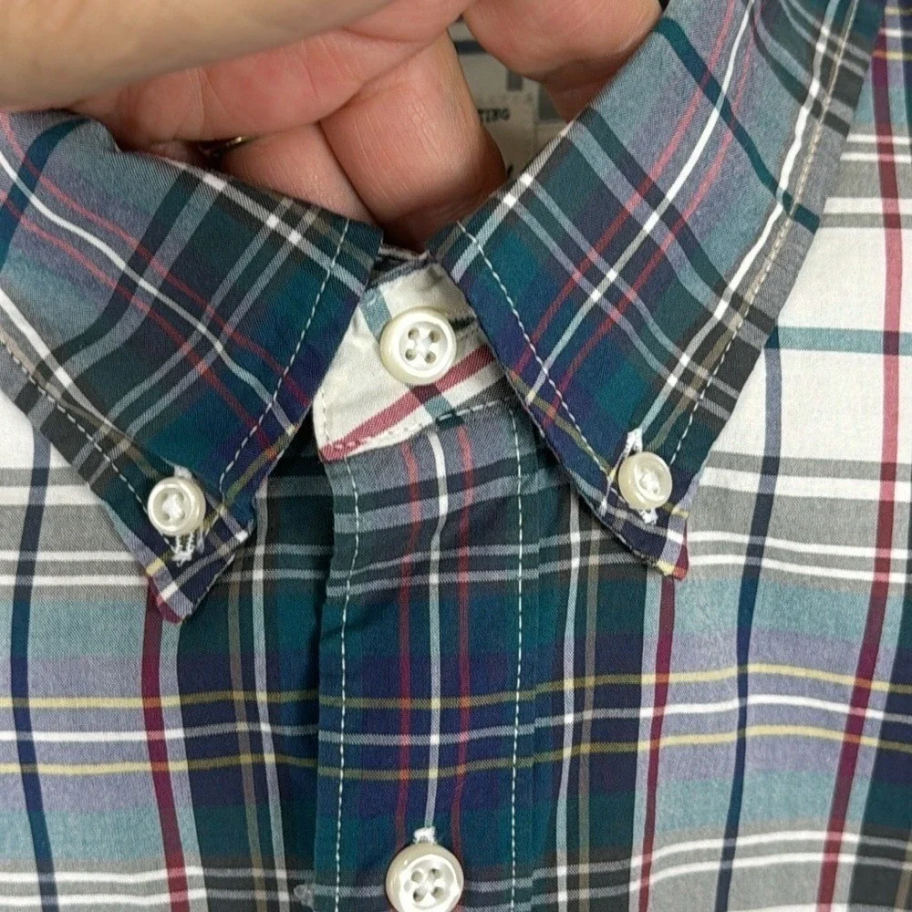 J. Crew Classic Button‎ Up Shirt Men's M Teal Purple Plaid Short Sleeve New